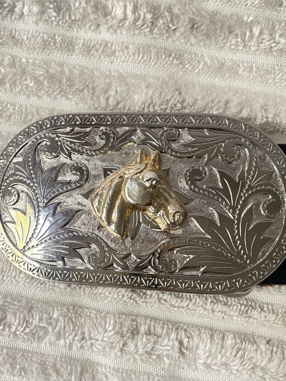 Vintage Black Tooled Leather Belt